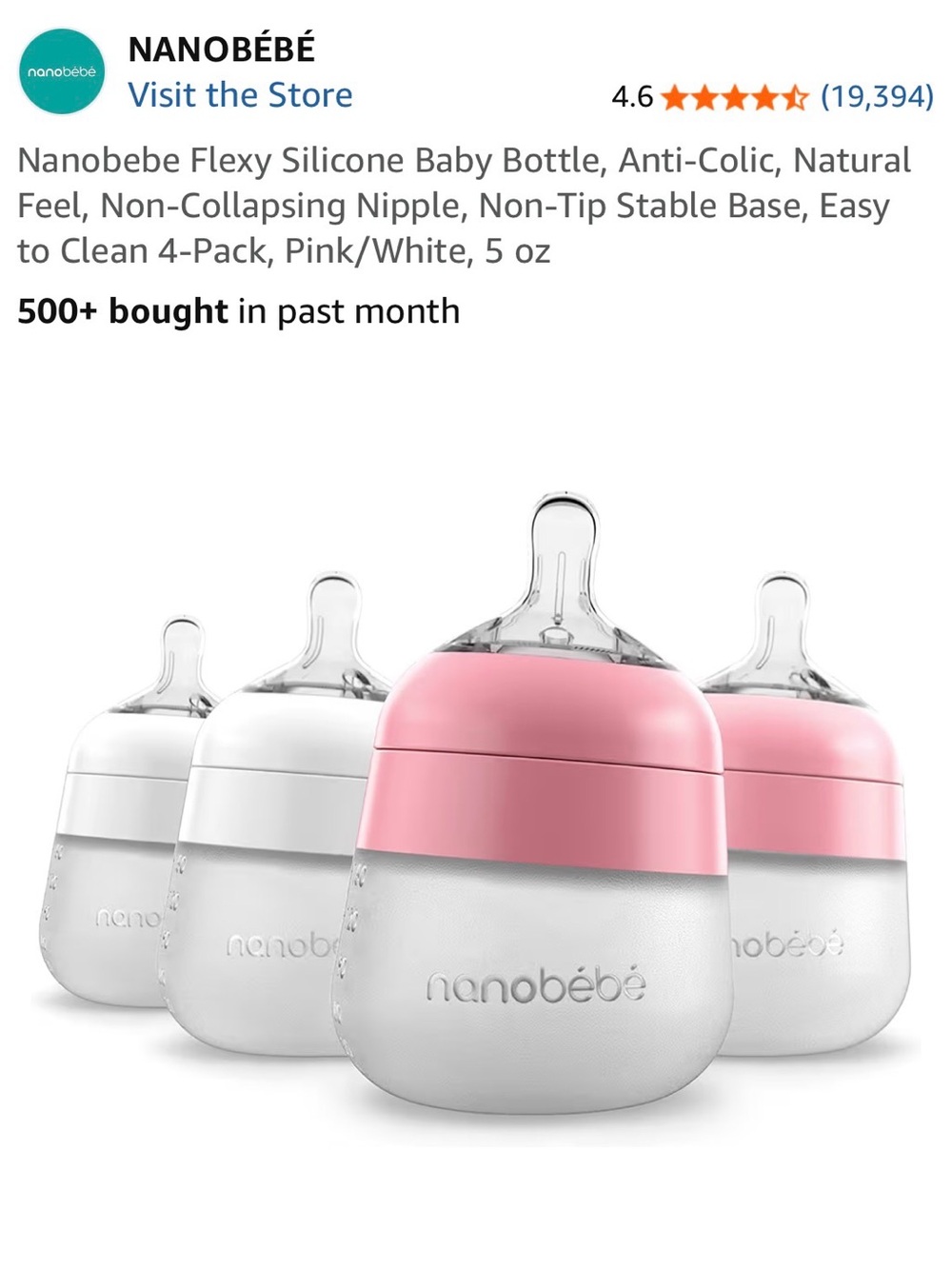 Nanobébé Flexy Silicone Baby Bottles - Pink & White 4-Pack